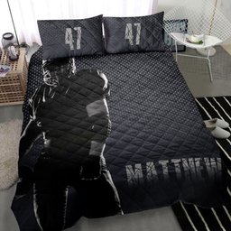 Personalized Football Quilt Bedding Set, Football Black Quilt Blanket With Pillowcases, Custom Name and Number Duvet Cover Set