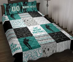 Personalized Softball Quilt Bedding Set, Softball Girl Pitcher Patchwork Quilt Blanket With Pillowcases, Custom Name and Number Duvet Cover Set