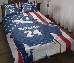 Personalized Baseball Quilt Bedding Set, Baseball Batter Boy Quilt Blanket With Pillowcases, Custom Name and Number Duvet Cover Set, Sports Gifts