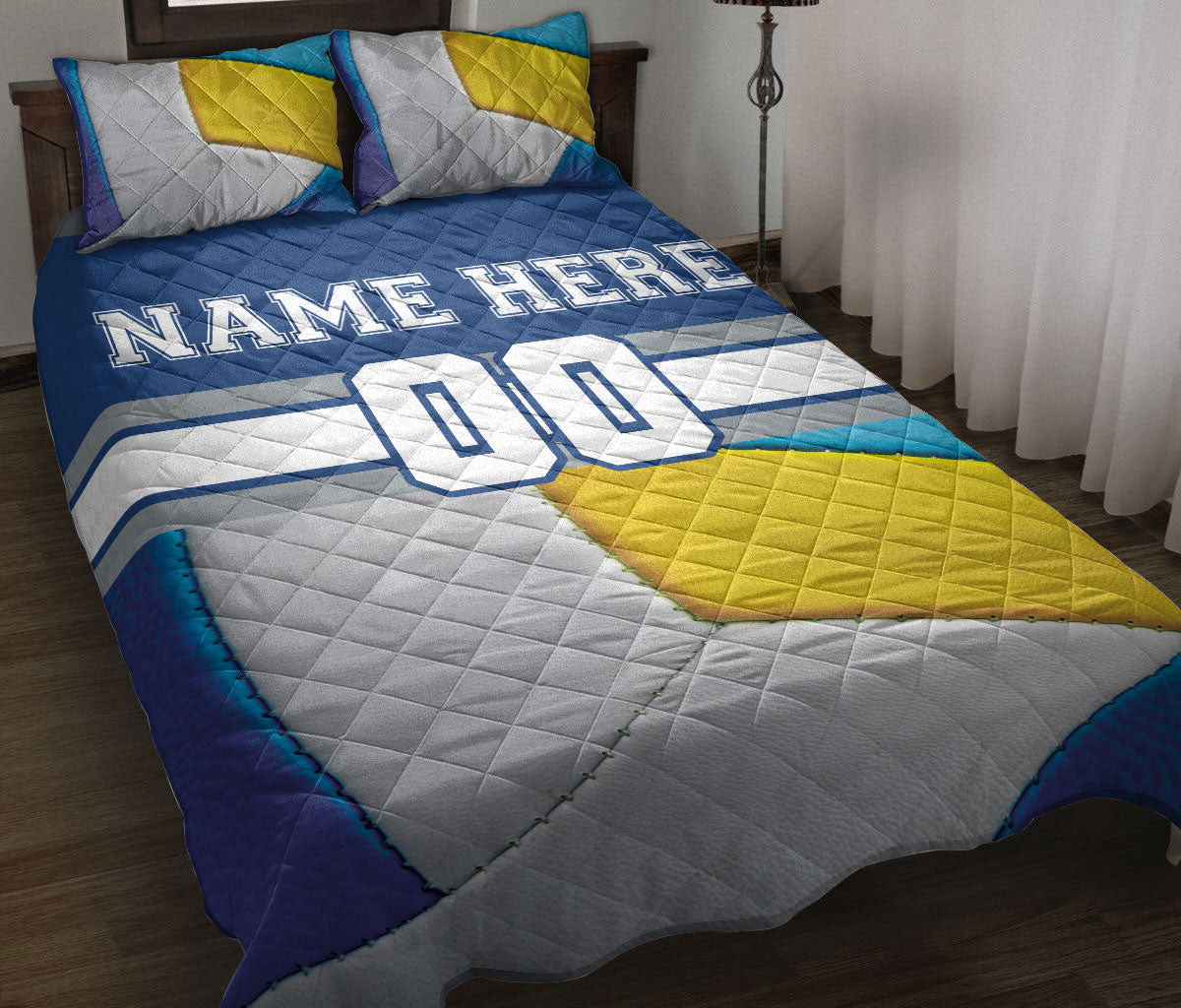 Personalized Volleyball Quilt Bedding Set, Volleyball Gear Quilt Blanket With Pillowcases, Custom Name and Number Duvet Cover Set