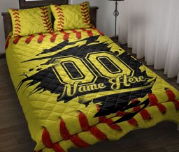 Personalized Softball Quilt Bedding Set, Softball Ball Quilt Blanket With Pillowcases, Custom Name and Number Duvet Cover Set