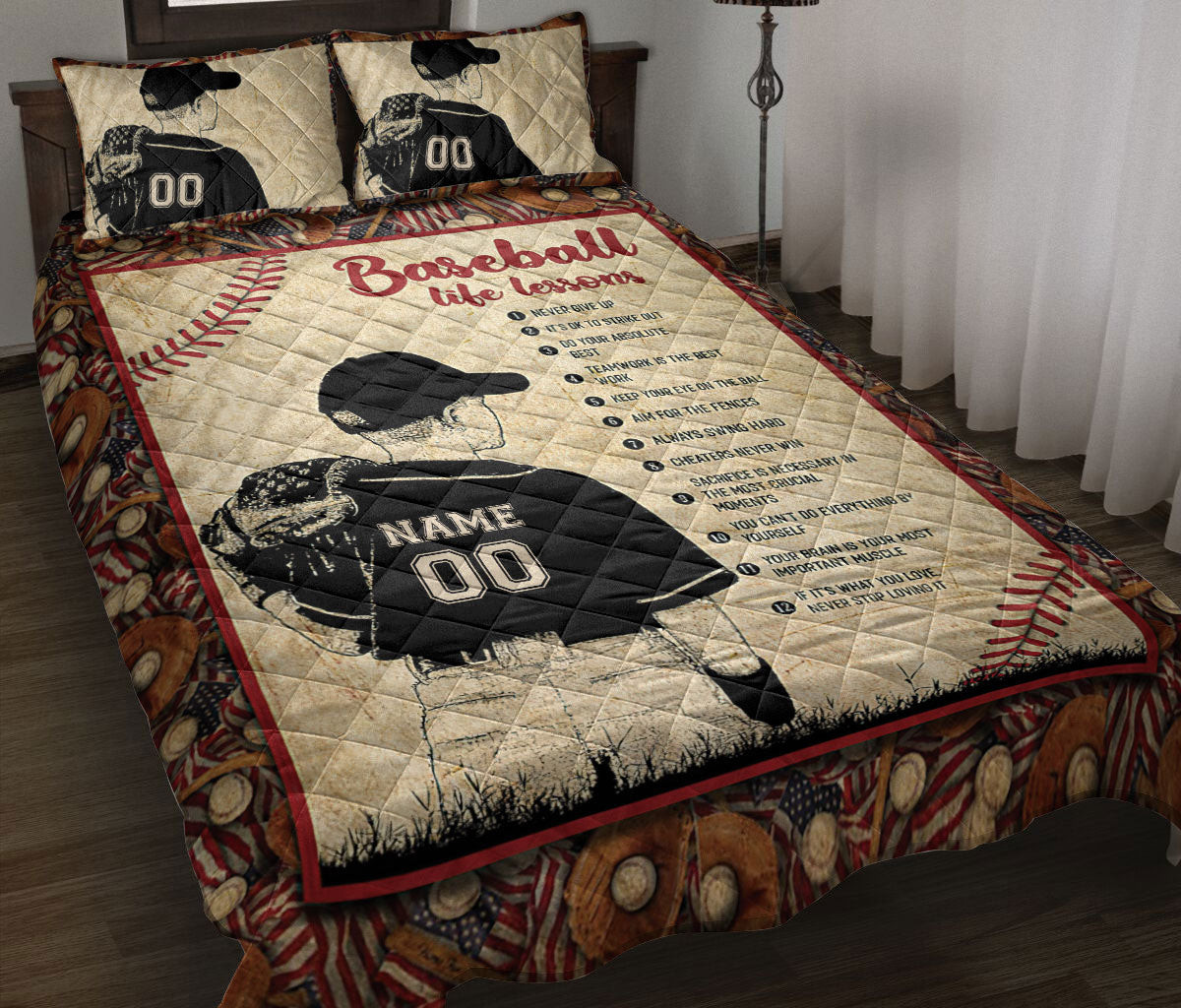 Personalized Baseball Quilt Bedding Set, Baseball Lesson Boy Quilt Blanket With Pillowcases, Custom Name and Number Duvet Cover Set, Sports Gifts
