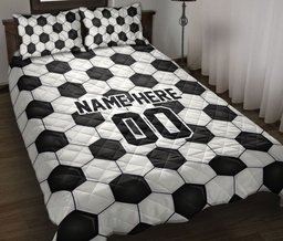 Personalized Soccer Quilt Bedding Set, Soccer Ball Quilt Blanket With Pillowcases, Custom Name and Number Duvet Cover Set