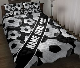 Personalized Soccer Quilt Bedding Set, Soccer Ball Quilt Blanket With Pillowcases, Custom Name and Number Duvet Cover Set