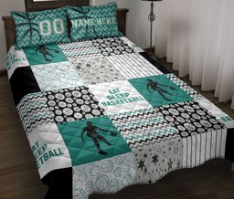Personalized Basketball Quilt Bedding Set, Eat Sleep Basketball Boy Quilt Blanket With Pillowcases, Custom Name and Number Duvet Cover Set
