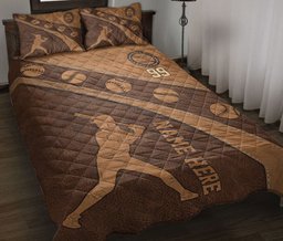Personalized Softball Quilt Bedding Set, Softball Player Quilt Blanket With Pillowcases, Custom Name and Number Duvet Cover Set