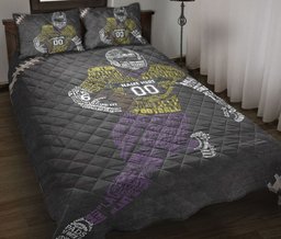 Personalized Football Quilt Bedding Set, Football Player Yellow Grey Quilt Blanket With Pillowcases, Custom Name and Number Duvet Cover Set