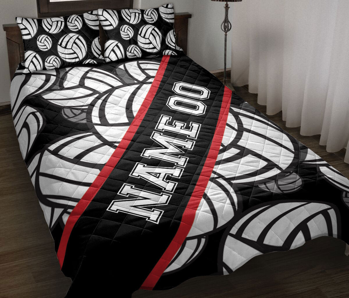 Personalized Volleyball Quilt Bedding Set, Volleyballs Quilt Blanket With Pillowcases, Custom Name and Number Duvet Cover Set
