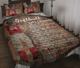 Personalized Softball Quilt Bedding Set, Softball Leson Girl Quilt Blanket With Pillowcases, Custom Number Duvet Cover Set