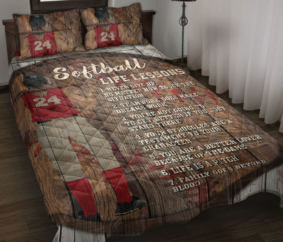 Personalized Softball Quilt Bedding Set, Softball Leson Girl Quilt Blanket With Pillowcases, Custom Number Duvet Cover Set