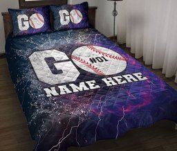 Personalized Baseball Quilt Bedding Set, Go Baseball Player Quilt Blanket With Pillowcases, Custom Name and Number Duvet Cover Set, Sports Gifts