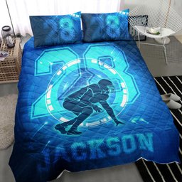 Personalized Football Quilt Bedding Set, Football Boy Blue Digital Quilt Blanket With Pillowcases, Custom Name and Number Duvet Cover Set
