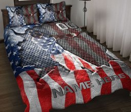 Personalized Baseball Quilt Bedding Set, Baseball Batter USUS Flag Quilt Blanket With Pillowcases, Custom Name and Number Duvet Cover Set, Sports Gifts