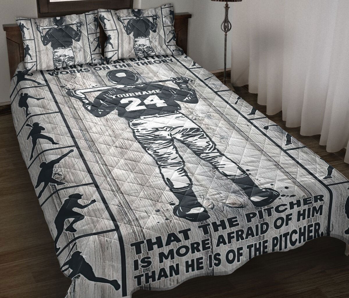 Personalized Baseball Quilt Bedding Set, Baseball Batter Vinatge Boy Quilt Blanket With Pillowcases, Custom Name and Number Duvet Cover Set, Sports Gifts
