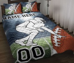 Personalized Football Quilt Bedding Set, American Football Field Quilt Blanket With Pillowcases, Custom Name and Number Duvet Cover Set