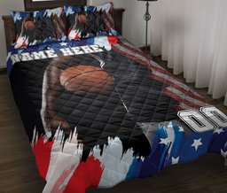 Personalized Basketball Quilt Bedding Set, Basketball US Flag Quilt Blanket With Pillowcases, Custom Name and Number Duvet Cover Set