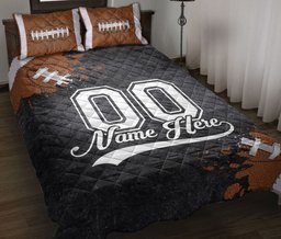 Personalized Football Quilt Bedding Set, Football Ball Watercolor Quilt Blanket With Pillowcases, Custom Name and Number Duvet Cover Set
