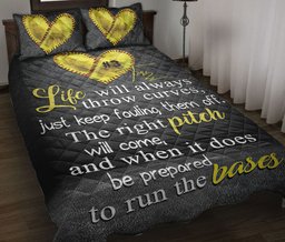 Personalized Softball Quilt Bedding Set, Softball Heart Quilt Blanket With Pillowcases, Custom Name and Number Duvet Cover Set