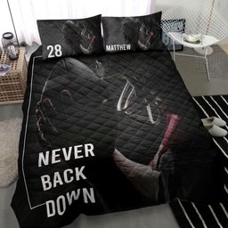 Personalized Football Quilt Bedding Set, America Football Never Back Down Quilt Blanket With Pillowcases, Custom Name and Number Duvet Cover Set