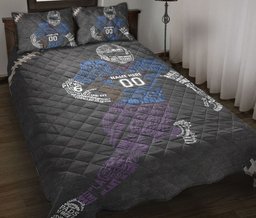 Personalized Football Quilt Bedding Set, Football Player Blue Grey Quilt Blanket With Pillowcases, Custom Name and Number Duvet Cover Set