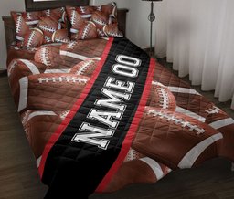 Personalized Football Quilt Bedding Set, American Footballs Quilt Blanket With Pillowcases, Custom Name and Number Duvet Cover Set