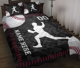 Personalized Baseball Quilt Bedding Set, Baseball Pitcher Ball Quilt Blanket With Pillowcases, Custom Name and Number Duvet Cover Set, Sports Gifts