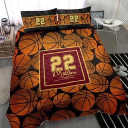 Personalized Basketball Quilt Bedding Set, Basketball Balls Quilt Blanket With Pillowcases, Custom Name and Number Duvet Cover Set