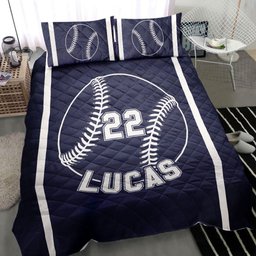 Personalized Baseball Quilt Bedding Set, Baseball Ball Denim Quilt Blanket With Pillowcases, Custom Name and Number Duvet Cover Set, Sports Gifts