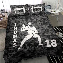 Personalized Football Quilt Bedding Set, America Football Black Quilt Blanket With Pillowcases, Custom Name and Number Duvet Cover Set