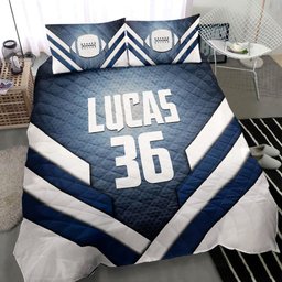 Personalized Football Quilt Bedding Set, America Football Glowing Quilt Blanket With Pillowcases, Custom Name and Number Duvet Cover Set