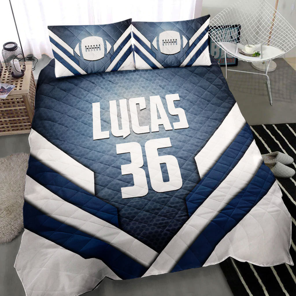 Personalized Football Quilt Bedding Set, America Football Glowing Quilt Blanket With Pillowcases, Custom Name and Number Duvet Cover Set