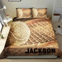 Personalized Tennis Quilt Bedding Set, Tennis Ball Quilt Blanket With Pillowcases, Custom Name and Number Duvet Cover Set