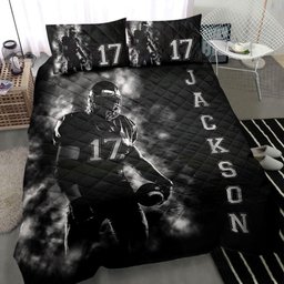 Personalized Football Quilt Bedding Set, Football Boy Men D Ust Storm Quilt Blanket With Pillowcases, Custom Name and Number Duvet Cover Set