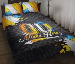 Personalized Volleyball Quilt Bedding Set, Volleyball Ball Watercolor Quilt Blanket With Pillowcases, Custom Name and Number Duvet Cover Set