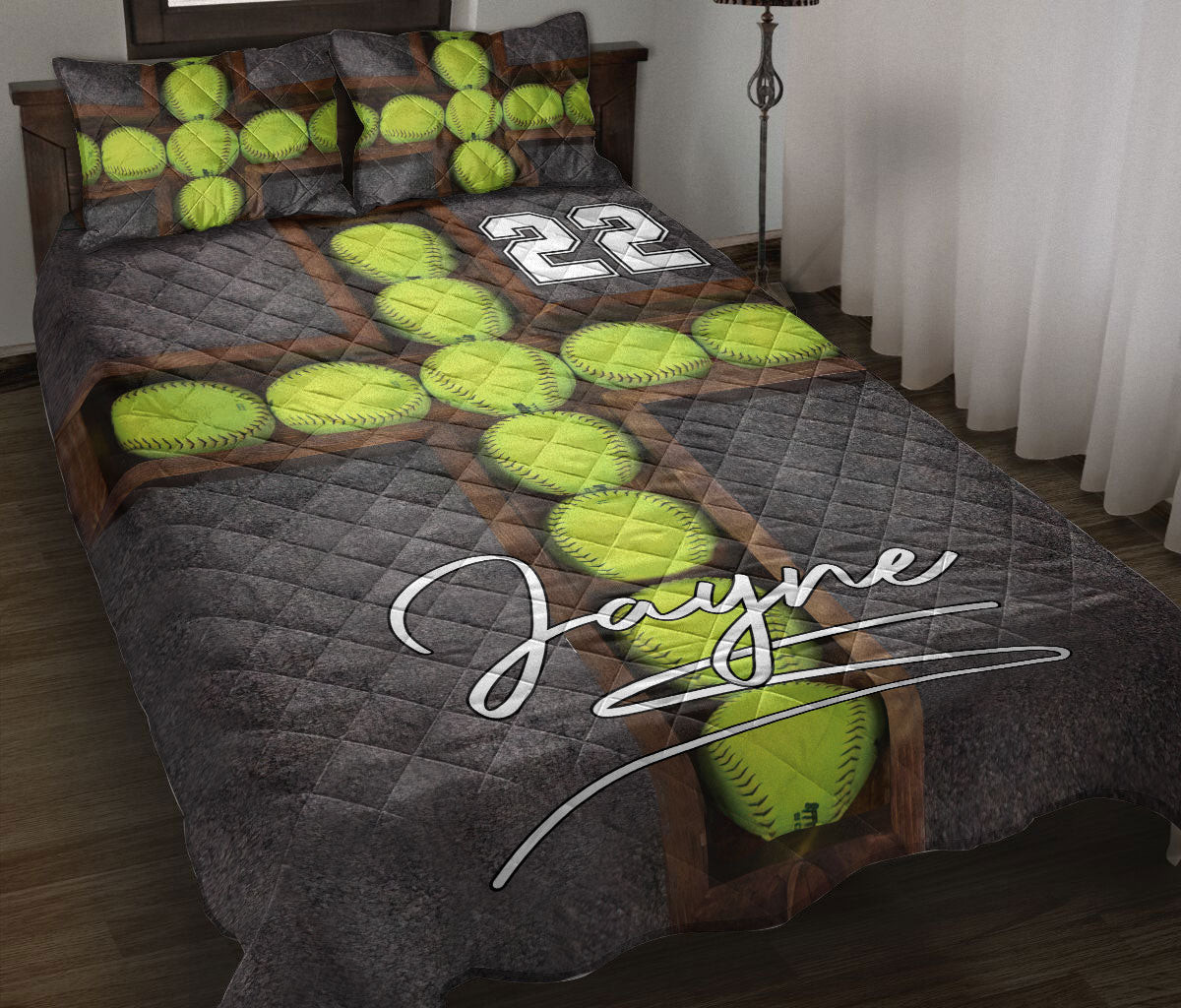 Personalized Softball Quilt Bedding Set, Softball Cross Ball Perfect Quilt Blanket With Pillowcases, Custom Name and Number Duvet Cover Set