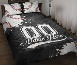 Personalized Baseball Quilt Bedding Set, Baseball White Ball Watercolor Quilt Blanket With Pillowcases, Custom Name and Number Duvet Cover Set, Sports Gifts