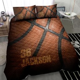 Personalized Basketball Quilt Bedding Set, Basketball 3D Quilt Blanket With Pillowcases, Custom Name and Number Duvet Cover Set