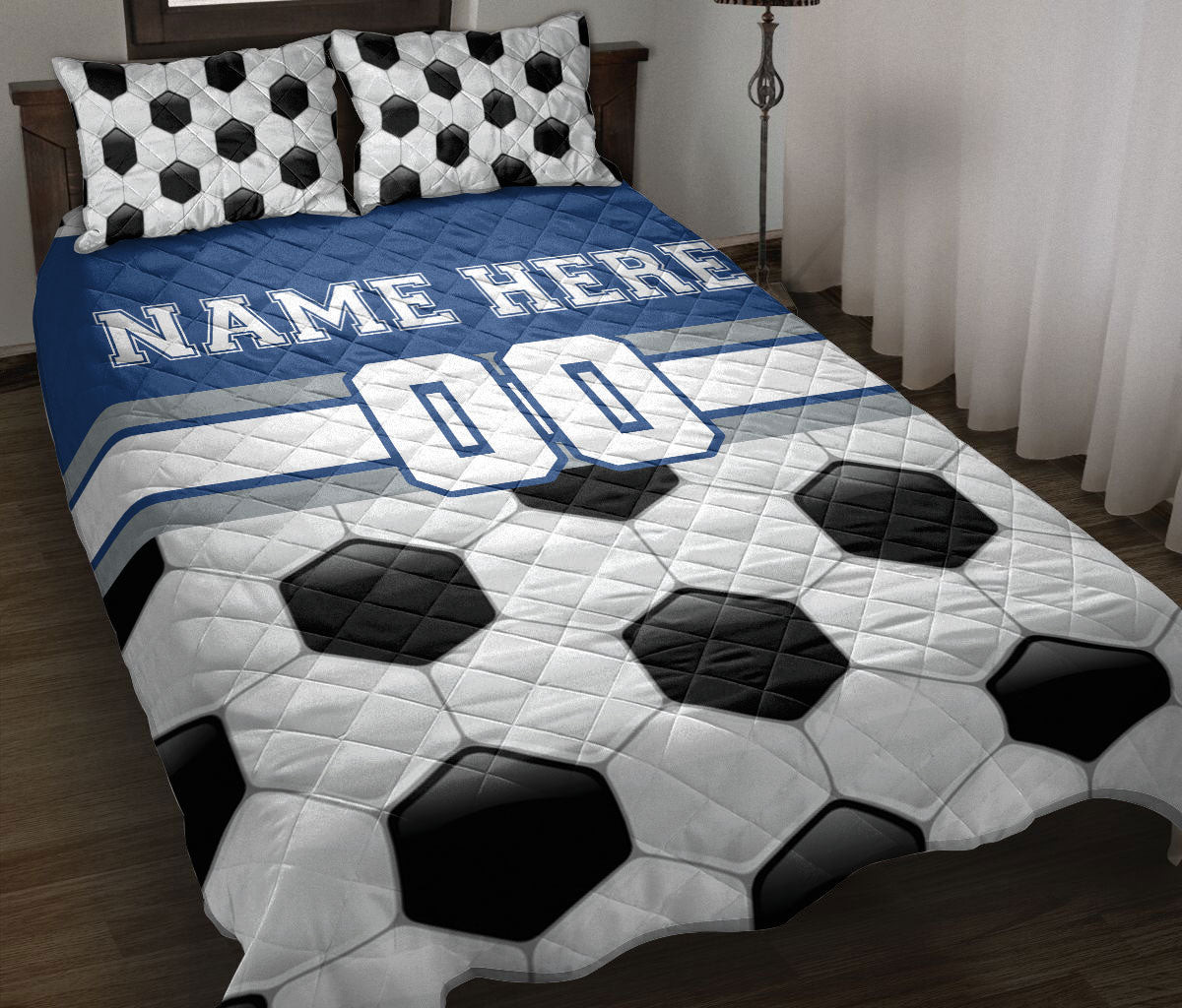 Personalized Soccer Quilt Bedding Set, Soccer Gear Quilt Blanket With Pillowcases, Custom Name and Number Duvet Cover Set