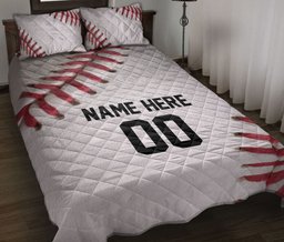 Personalized Baseball Quilt Bedding Set, Baseball White Balls Quilt Blanket With Pillowcases, Custom Name and Number Duvet Cover Set, Sports Gifts