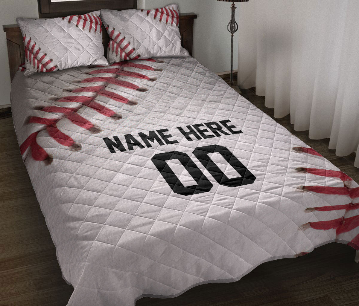 Personalized Baseball Quilt Bedding Set, Baseball White Balls Quilt Blanket With Pillowcases, Custom Name and Number Duvet Cover Set, Sports Gifts