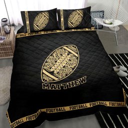 Personalized Football Quilt Bedding Set, Football Ball Mandala Black Quilt Blanket With Pillowcases, Custom Name and Number Duvet Cover Set