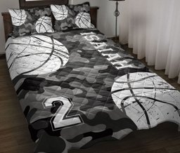 Personalized Basketball Quilt Bedding Set, Basketball Ball Black Quilt Blanket With Pillowcases, Custom Name and Number Duvet Cover Set