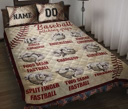Personalized Baseball Quilt Bedding Set, Baseball Pitching Grip Baseball Quilt Blanket With Pillowcases, and Number Bedding, Sports Gifts
