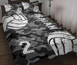 Personalized Volleyball Quilt Bedding Set, Volleyball Ball Black Quilt Blanket With Pillowcases, Custom Name and Number Duvet Cover Set