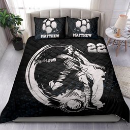 Personalized Soccer Quilt Bedding Set, Soccer Boy Black White Quilt Blanket With Pillowcases, Custom Name and Number Duvet Cover Set