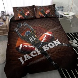 Personalized Football Quilt Bedding Set, Football Ball Catching Quilt Blanket With Pillowcases, Custom Name and Number Duvet Cover Set