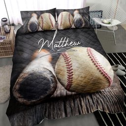 Personalized Baseball Quilt Bedding Set, Baseball Ball Bat Quilt Blanket With Pillowcases, Custom Name and Number Duvet Cover Set, Sports Gifts
