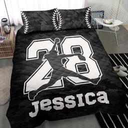Personalized Softball Quilt Bedding Set, Softball Girl Pitcher Quilt Blanket With Pillowcases, Custom Name and Number Duvet Cover Set