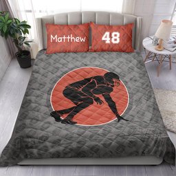 Personalized Football Quilt Bedding Set, Football Boy Grey Quilt Blanket With Pillowcases, Custom Name and Number Duvet Cover Set