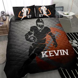 Personalized Football Quilt Bedding Set, Football Boy Grey Black Quilt Blanket With Pillowcases, Custom Name and Number Duvet Cover Set